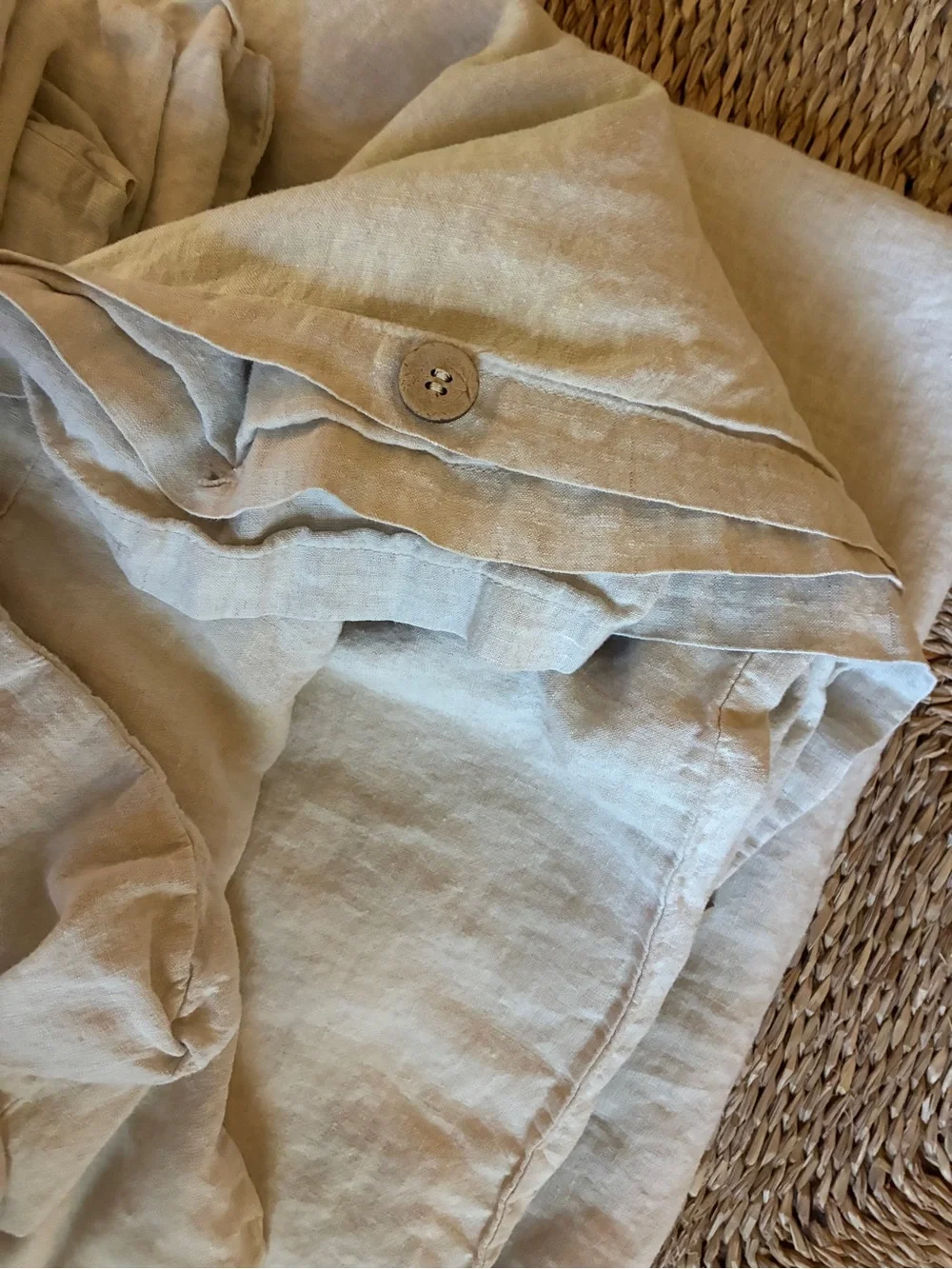 Piglet in bed 100% linen full/ queen duvet cover in oat with pillowcases (2)